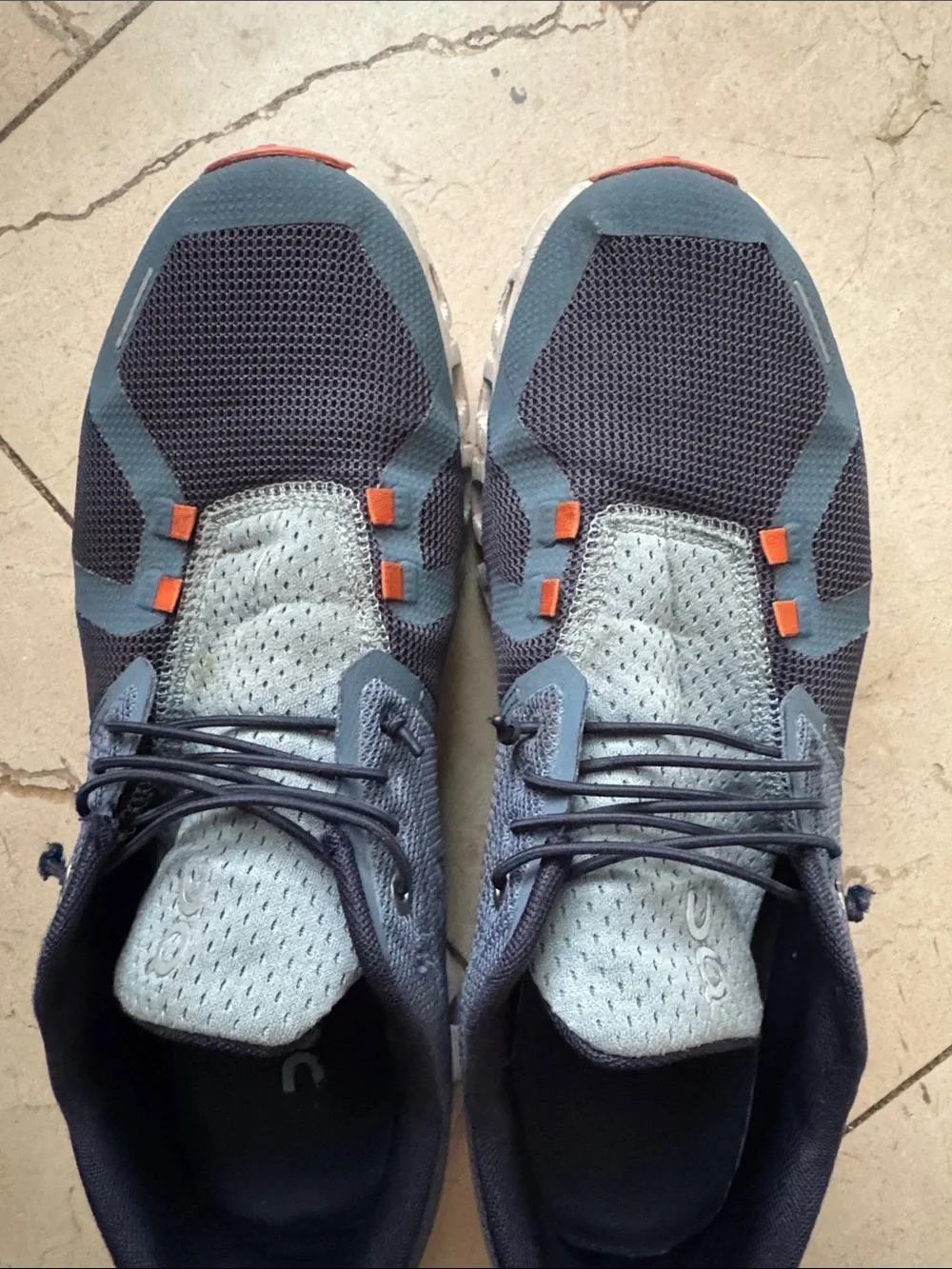 On Running Men's Navy, Gray and Orange Mesh Sneakers